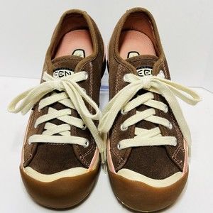 KEEN Coronado Sneaker Shoe Girls Sz 2 Vulcanized Footwear Brown Pink Suede Tie